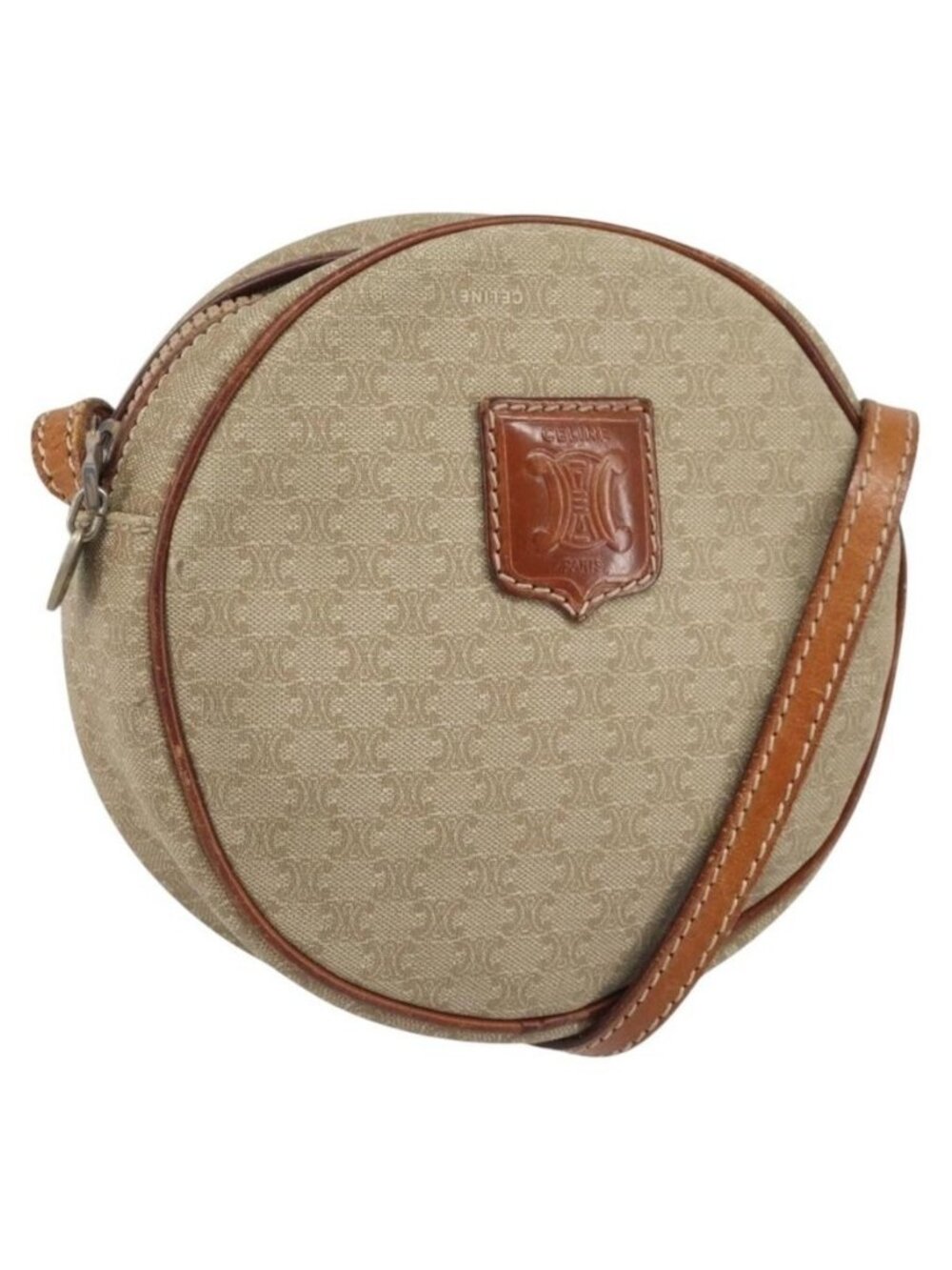 Authentic CELINE Macadam Canvas Shoulder Bag PVC Beige